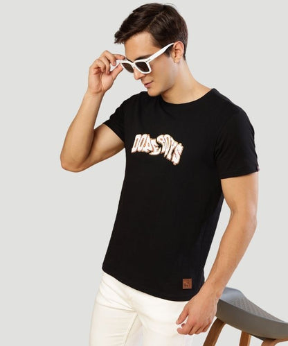 Men's Black Typography Half Sleeves Regular Fit T-Shirt